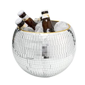 wittolins disco ice bucket for cocktail bar,mirror silver disco ball decor,retro party accessories,8 inch disco ball theme party decorations,cooler for wine beer champagne ice cold drinks