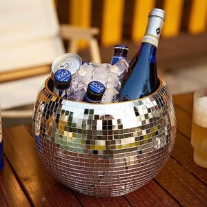 Wittolins Disco Ice Bucket for Cocktail Bar,Mirror Silver Disco Ball Decor,Retro Party Accessories,8 Inch Disco Ball Theme Party Decorations,Cooler for Wine Beer Champagne Ice Cold Drinks