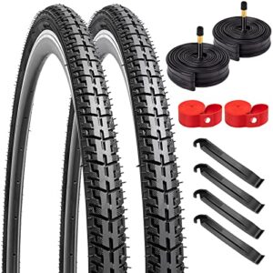 yunscm 700c road bike tires 700 x 35c 37-622 etrto and 700c bike tubes 700x35/43c av48mm schrader valve compatible with 2 rim stips for 700x35c bike bicycle tires and tubes- 2 pack