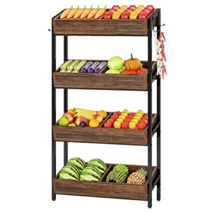 Tribesigns 4-Tier Wood Utility Storage Shelves, Fruit and Vegetable Basket Stand for Kitchen, Office, Store, Supremarket, Pantry Shelf Unit for Snacks, Cookies, Candies, Vintage Brown