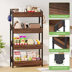 Tribesigns 4-Tier Wood Utility Storage Shelves, Fruit and Vegetable Basket Stand for Kitchen, Office, Store, Supremarket, Pantry Shelf Unit for Snacks, Cookies, Candies, Vintage Brown