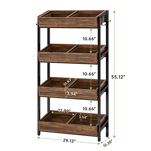 Tribesigns 4-Tier Wood Utility Storage Shelves, Fruit and Vegetable Basket Stand for Kitchen, Office, Store, Supremarket, Pantry Shelf Unit for Snacks, Cookies, Candies, Vintage Brown