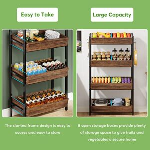 Tribesigns 4-Tier Wood Utility Storage Shelves, Fruit and Vegetable Basket Stand for Kitchen, Office, Store, Supremarket, Pantry Shelf Unit for Snacks, Cookies, Candies, Vintage Brown