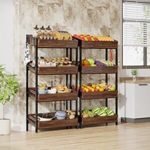 Tribesigns 4-Tier Wood Utility Storage Shelves, Fruit and Vegetable Basket Stand for Kitchen, Office, Store, Supremarket, Pantry Shelf Unit for Snacks, Cookies, Candies, Vintage Brown