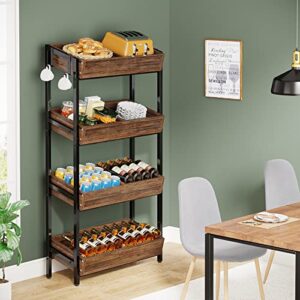 Tribesigns 4-Tier Wood Utility Storage Shelves, Fruit and Vegetable Basket Stand for Kitchen, Office, Store, Supremarket, Pantry Shelf Unit for Snacks, Cookies, Candies, Vintage Brown