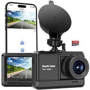 dash cam, fhd 1080p wifi dash camera for cars with 32gb sd card, 2.45 inch ips screen, 2 mounting ways, night vision, wdr, accident lock, loop recording, parking monitor