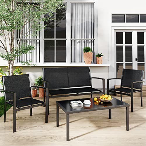 Greesum 4 Pieces Patio Furniture Set, Outdoor Conversation Sets, Lawn, Garden, Poolside & 3 Pieces Patio Furniture Set Outdoor Conversation Textilene Fabric Chairs, Garden, Balcony, Poolside