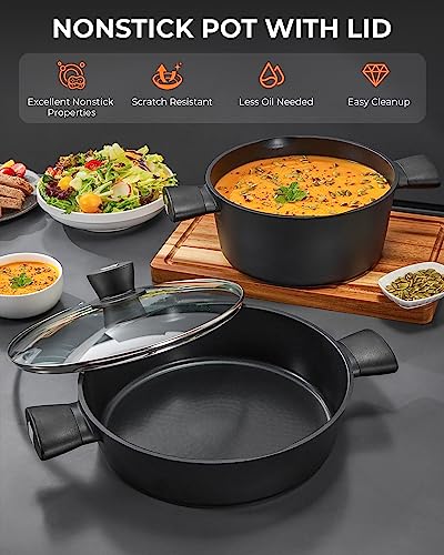 Nonstick Pot with Lid, Induction Cooking Pot, Stock Pot, Soup Pot with Anti-Scald Handle, 9.5inch/4.8QT, Easy Cleanup