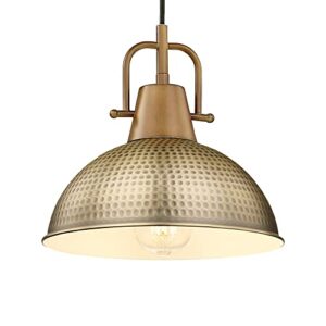 emliviar 1-light farmhouse modern pendant light, 10.2 inch hanging lamp for dining room, hammered metal dome shade in brass finish, ge269mil bg+wd