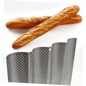 bienka 2pcs breadstick stainless nonstick supplies tray oven l long mould toast loaves wave molds for bread kitchen home pan gutter bakers bake waved -slot italian pans size tool cake bread pan (colo