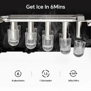 Crzoe Countertop Ice Maker Machine,Portable Ice Maker with Handle,26Lbs/24H,9 Cubes Ready in 6 Mins,Self-Cleaning Ice Makers with Ice Bags and Scoop Basket,for Home/Office