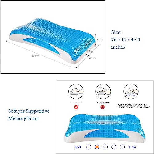 EUCIOR Cooling Gel Pillow,Memory Foam Cooling Gel Pillow,Cooling Orthopedic Memory Foam Pillow for Side Back Stomach Sleeper,A Relaxed Sleeping Experience - Pack of 1(Queen Size)