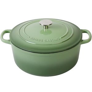 edging casting enameled cast iron dutch oven pot with lid, 5.5 quart, for bread baking, cooking, pistachio green