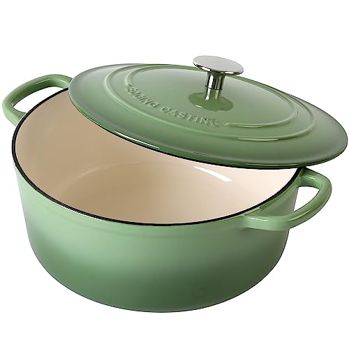 EDGING CASTING Enameled Cast Iron Dutch Oven Pot With Lid, 5.5 Quart, for Bread Baking, Cooking, Pistachio Green
