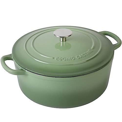 EDGING CASTING Enameled Cast Iron Dutch Oven Pot With Lid, 5.5 Quart, for Bread Baking, Cooking, Pistachio Green