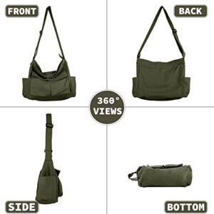 Canvas Messenger Bag Large Hobo Crossbody Bag with Multiple Pockets Casual Shoulder Tote Bag for Women and Men