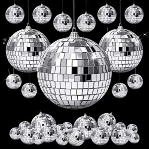 30pcs hanging mirror disco ball ornaments silver disco balls decoration ball cake decoration 70s disco party disco ball with rope