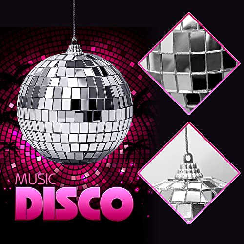 30PCs Hanging Mirror Disco Ball Ornaments Silver Disco Balls Decoration Ball Cake Decoration 70s Disco Party Disco Ball with Rope