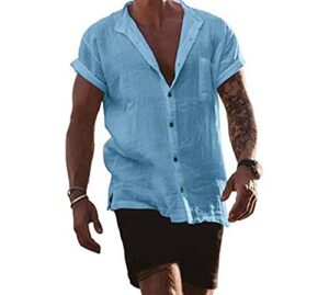 mbeta cotton and linen solid color cardigan loose short sleeve shirt suitable for summer menswear