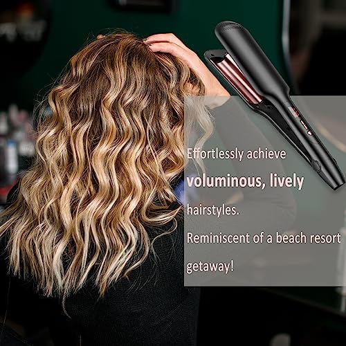 BAUTIA Hair Crimpers and Wavers Hair Tool, Beach Waver Curling Iron Wand Double Barrel, Wavy Hair Crimper for Women Beach Waves Short Hair