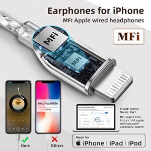 KBEAR Wooden iPhone Headphones Earbuds Earphones wtih Lightning Connector, [Apple MFi Certified] Lightning Headphones for iPhone with Microphone Controller, Compatible All Apple Devices Black