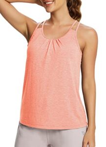 baleaf women's workout tank tops with built in bras flowy loose fit summer yoga exercise tops heather coral l