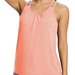 BALEAF Women's Workout Tank Tops with Built in Bras Flowy Loose Fit Summer Yoga Exercise Tops Heather Coral L