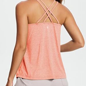 BALEAF Women's Workout Tank Tops with Built in Bras Flowy Loose Fit Summer Yoga Exercise Tops Heather Coral L