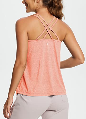 BALEAF Women's Workout Tank Tops with Built in Bras Flowy Loose Fit Summer Yoga Exercise Tops Heather Coral L