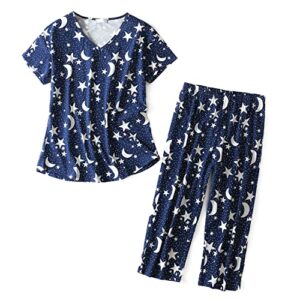 quch womens pajama sets plus size sleepwear tops with capri pants cotton pajamas set for women soft comfy cute pj setsset darkblue star xl