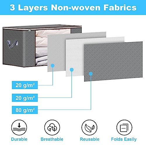 90 L Large Clothes Storage Bags, 6 Pack Blanket Storage Bag with Zipper and Handles, Comforter Storage Containers, Foldable Clothing Storage Bins Organizers for Closet Sweater Linen Organizing HAHAYOO