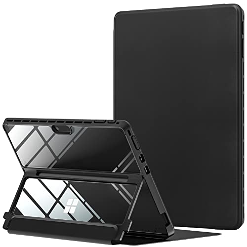 MoKo Designed for Surface Pro 9 Case/Surface Pro 8 Case, Crystal Clear Multi-Angle Shockproof Cover for Microsoft Surface Pro 9 (2022), Work with Surface Pro Signature Keyboard, Black