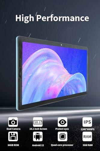 JUNINKE Tablet Android 12, 10 inch Android Tablet, 3+64GB, Quad-Core Tablets, IPS HD Screen, Powerful Performance, High Capacity, 6000mAh,GPS,FM