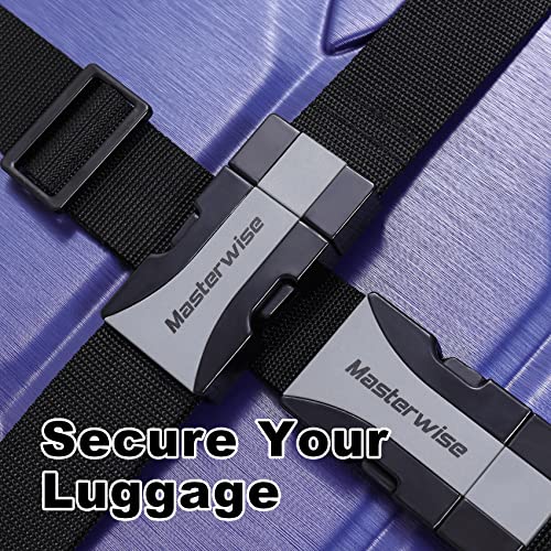 Masterwise Luggage Straps, 79” Adjustable Luggage Straps for Suitcases TSA Approved Travel Belt Suitcase Strap to Keep Your Suitcase Secure While Traveling (Black, 4pcs)