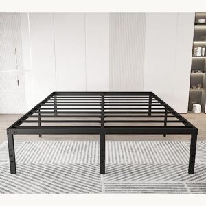 chezisam full bed frame no box spring needed 14 "tall metal platform bed base heavy duty steel slat mattress foundation with under bed storage space easy assembly,non-slip noiseless