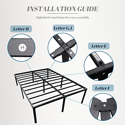 Chezisam Full Bed Frame No Box Spring Needed 14 "Tall Metal Platform Bed Base Heavy Duty Steel Slat Mattress Foundation with Under Bed Storage Space Easy Assembly,Non-Slip Noiseless