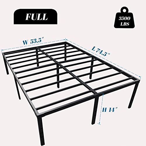 Chezisam Full Bed Frame No Box Spring Needed 14 "Tall Metal Platform Bed Base Heavy Duty Steel Slat Mattress Foundation with Under Bed Storage Space Easy Assembly,Non-Slip Noiseless