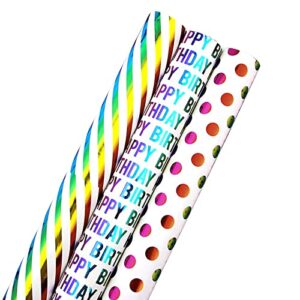 birthday wrapping paper roll - 17 inch x 120 inch per roll - gift wrapping paper mini roll - 3 colorful design gift wrap paper for birthday
