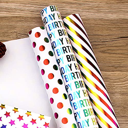 Birthday Wrapping Paper Roll - 17 Inch X 120 Inch Per Roll - Gift Wrapping Paper Mini Roll - 3 Colorful Design Gift Wrap Paper for Birthday