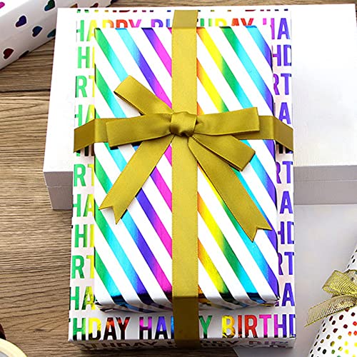 Birthday Wrapping Paper Roll - 17 Inch X 120 Inch Per Roll - Gift Wrapping Paper Mini Roll - 3 Colorful Design Gift Wrap Paper for Birthday