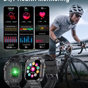 Military Smart Watches for Men with Bluetooth Call,2023 Newest 1.96’’ IP68 Waterproof Tactical Sport Fitness Tracker with Heart Rate, Sleep Monitor,Outdoor Smartwatch for iOS & Android（Black Steel）