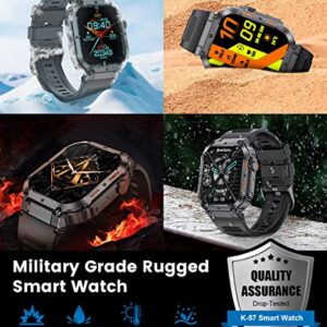 Military Smart Watches for Men with Bluetooth Call,2023 Newest 1.96’’ IP68 Waterproof Tactical Sport Fitness Tracker with Heart Rate, Sleep Monitor,Outdoor Smartwatch for iOS & Android（Black Steel）