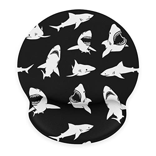 SEPTYK Cute Shark Fierce Navy Blue Pattern Ergonomic Mouse Pad with Wrist Support Rest Gel Non-Slip Rubber Base Mousepad for Computer Laptop Home Office Gaming Pain Relief