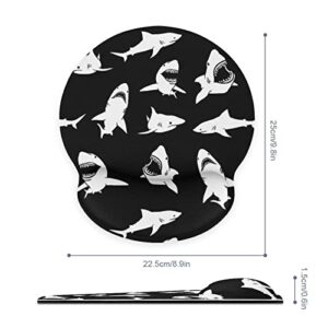 SEPTYK Cute Shark Fierce Navy Blue Pattern Ergonomic Mouse Pad with Wrist Support Rest Gel Non-Slip Rubber Base Mousepad for Computer Laptop Home Office Gaming Pain Relief