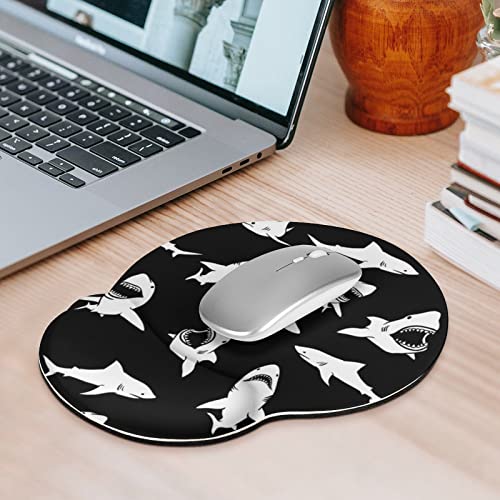 SEPTYK Cute Shark Fierce Navy Blue Pattern Ergonomic Mouse Pad with Wrist Support Rest Gel Non-Slip Rubber Base Mousepad for Computer Laptop Home Office Gaming Pain Relief