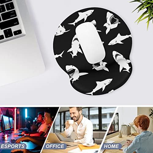 SEPTYK Cute Shark Fierce Navy Blue Pattern Ergonomic Mouse Pad with Wrist Support Rest Gel Non-Slip Rubber Base Mousepad for Computer Laptop Home Office Gaming Pain Relief