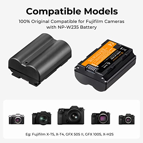 K&F Concept 2200mAh NP-W235 Battery and Charger for Fujifilm X-T5, X-S20, X-H2, X-H2S, GFX 100S, GFX 50S II, X-T4, 2 Pack Battery
