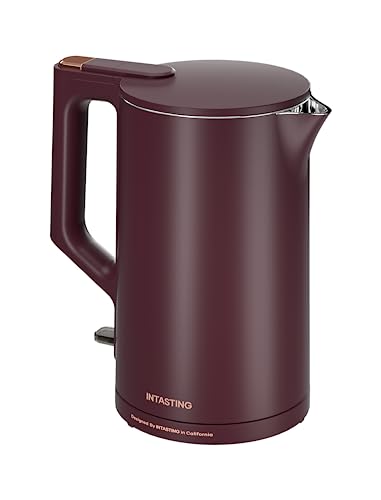 INTASTING Electric Kettle for boiling water Double Wall 100% Stainless Steel Inner 1500W Fast Heating 1.5L Hot Water Boiler Auto Shut-Off & Boil Dry Protection BPA-Free Electric Tea Kettle Red