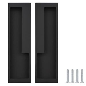 Morobor Zinc Alloy Flush Pull Handles, 2pcs Embedded Sliding Door Handle with Hidden Screws, 7.95'' Modern Simple Door Pull Handle for Sliding Barn Drawer Cupboard Wardrobe/Matte Black