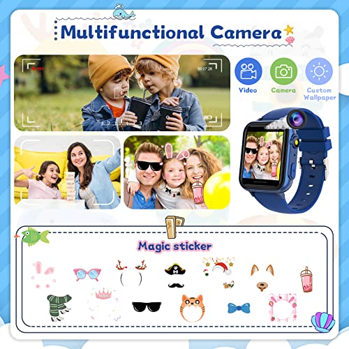 Smart Watch for Kids Watches - Kids Game Smart Watch Girls Boys Ages 4-12 Years with Music Player HD Touch Screen 23 Games Camera Alarm Video Pedometer Flashlight Kids Smartwatch Gift Toys (Blue)